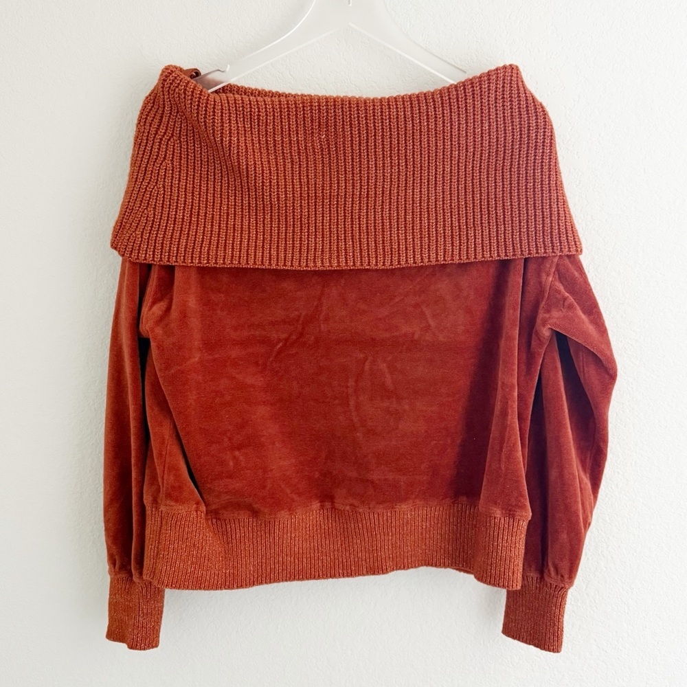 Anthropologie Daily Practice Terracota One Shoulder Pullover Velvet Sweater - Picture 3 of 10